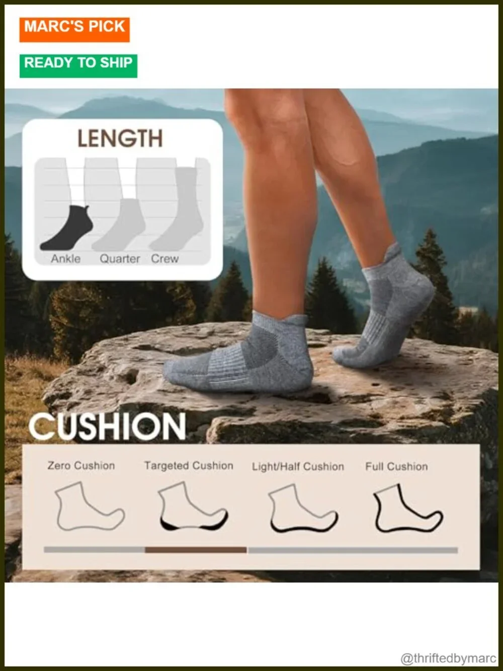 Merino Wool Hiking Socks for Men Quarter Ankle Compression Thick Cushion